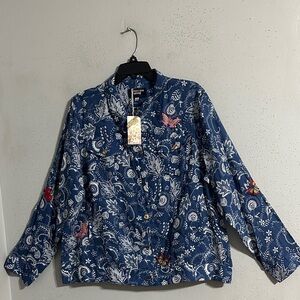 Johnny Was button down front Floral Blue Women's Jacket NWT